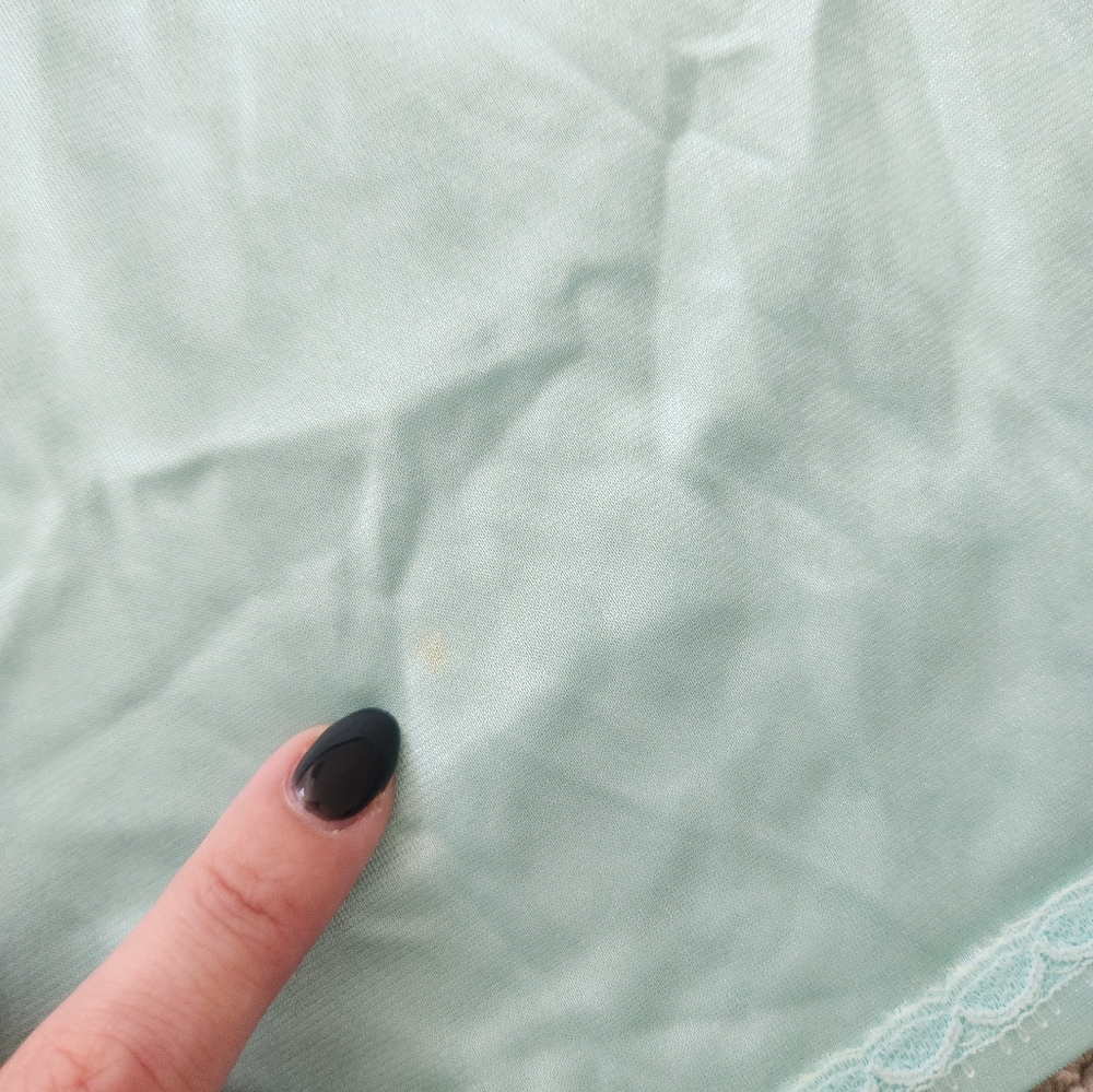 Vintage 90s Light Blue Aqua Lace Trim Long Slip Chemise Dress Made In USA S - Picture 7 of 9